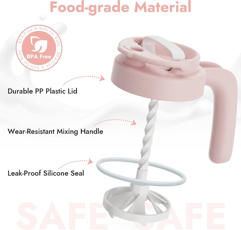 Papablic 32oz Wide Mouth Mason Jar Pour Spout Lid with Mixing Handle & Flip Locking Spout for Mixing Formula/Breastmilk/Protein Powder/Coffee, Pink - Image 5